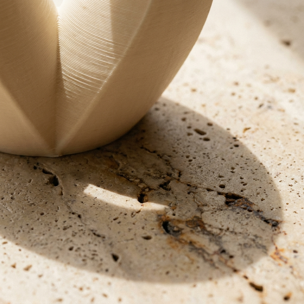 Lamp base meeting travertine surface